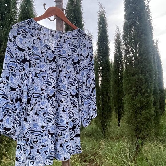 Women's Medium Will Smith Blue Paisley Tunic - Picture 6 of 16